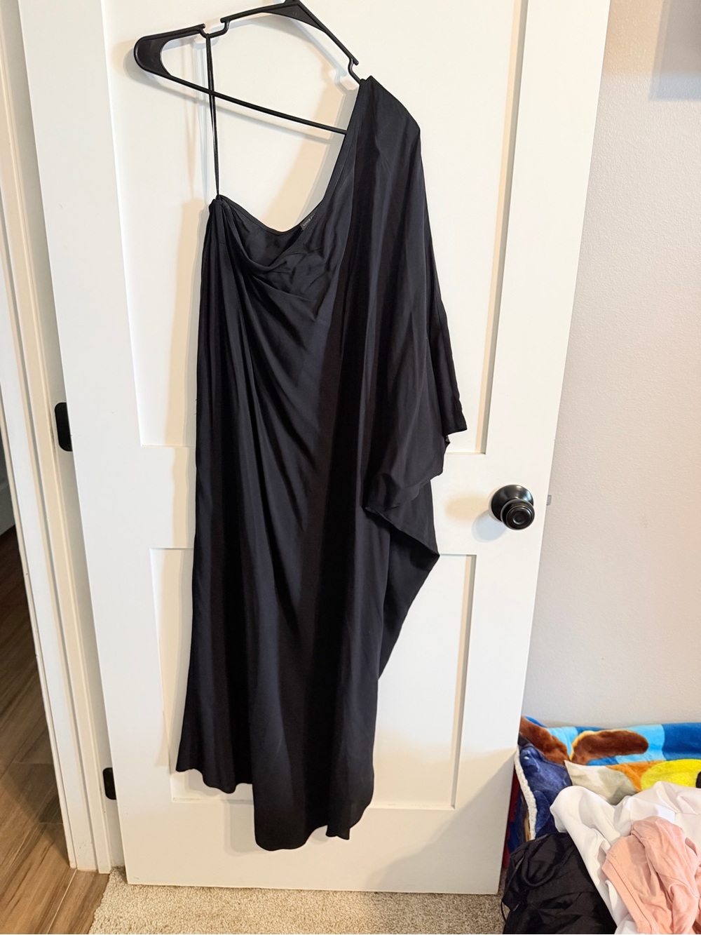 Vince Camuto Black One-Shoulder Draped Evening Dress